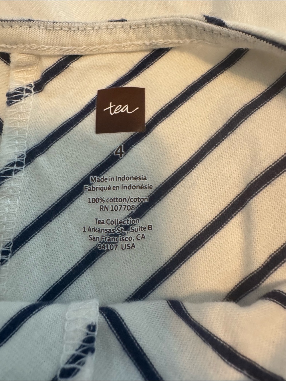 Tea Collection White and Navy Striped Short Sleeve Shirt